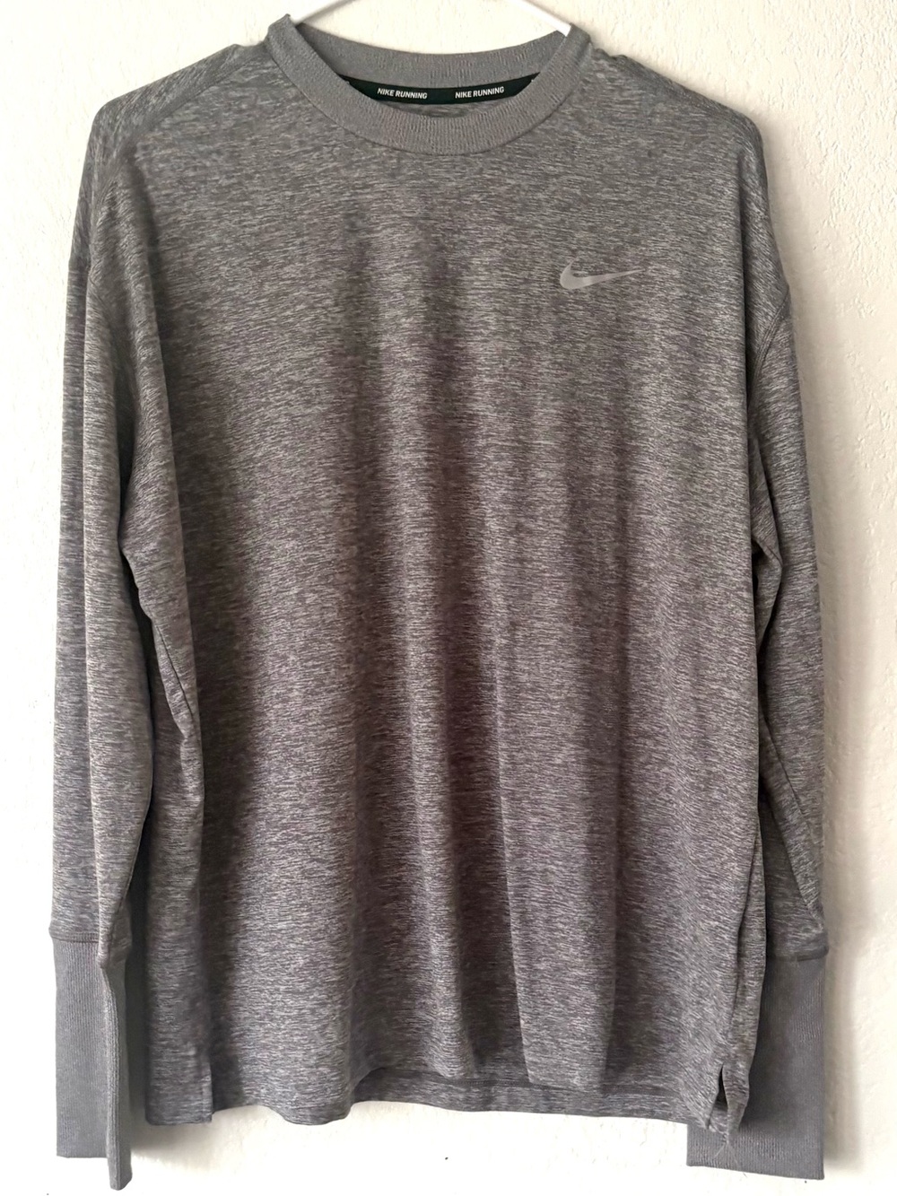 Nike Running Dri-FIT Gray Heather Long Sleeve Reflective Training Top Xl